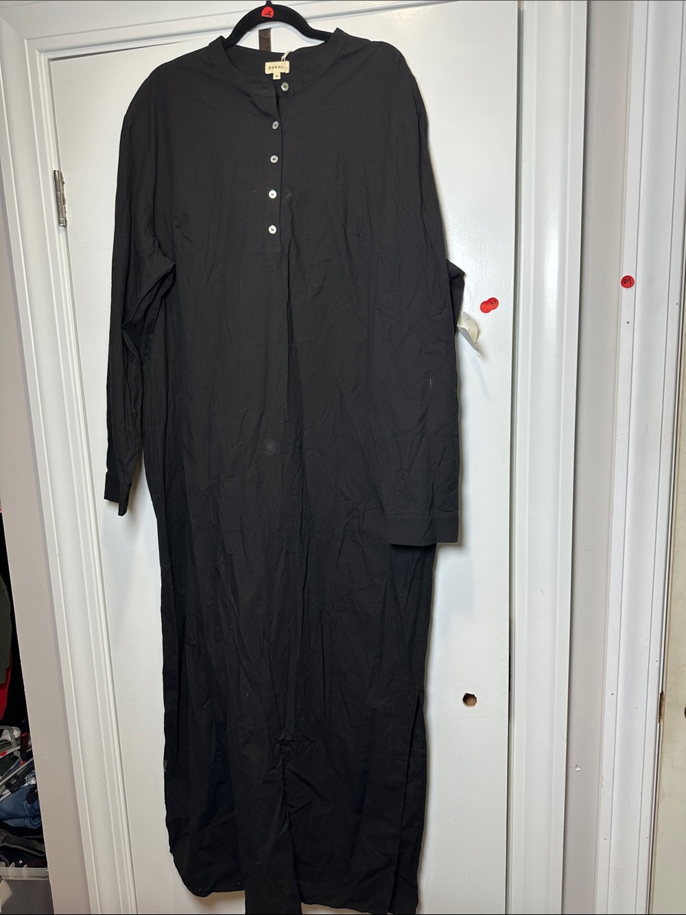 DONNI. Black Long-Sleeve Henley Maxi Dress (53)